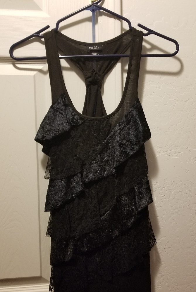 Lace & Velvet Ruffled Racerbank Tank Top